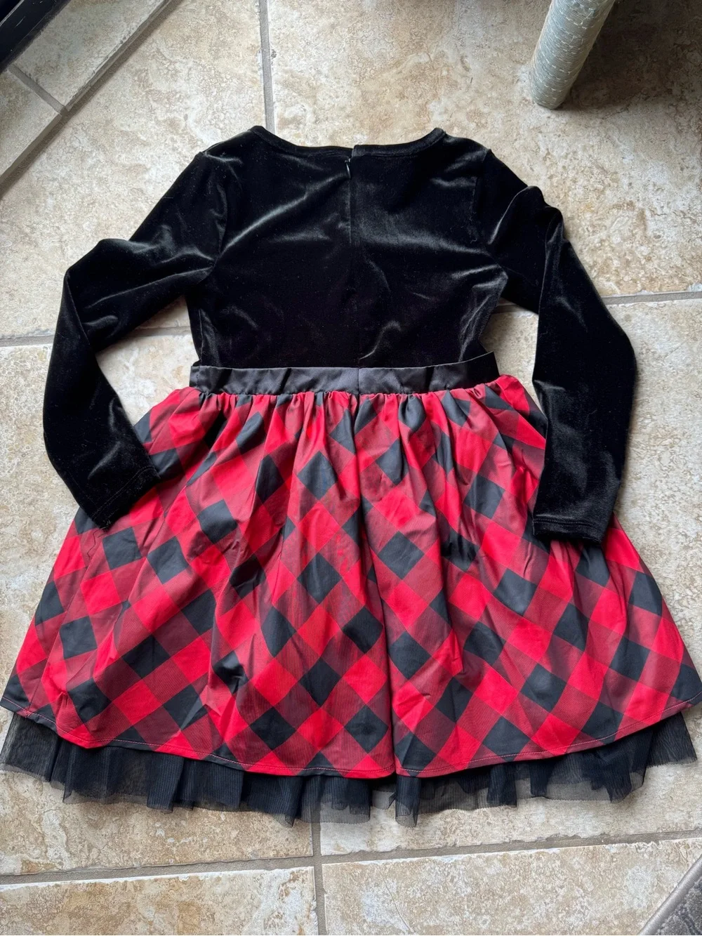 Cat & Jack Black Velvet Top with Red and Black Plaid Skirt Holiday Dress, Size S